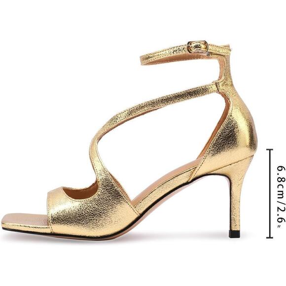 Women's Sandals Ankle Strap Open Round Toe Stiletto Heel Sandals - Picture 2 of 6